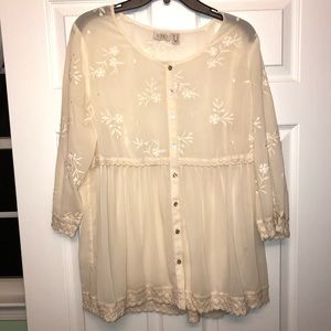 LOGO sheer cream elegant top